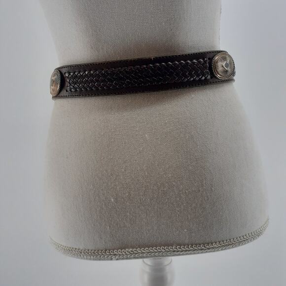 Vintage 1991 Western Rodeo Braided Brown Leather  Conchos 28 - Picture 10 of 12